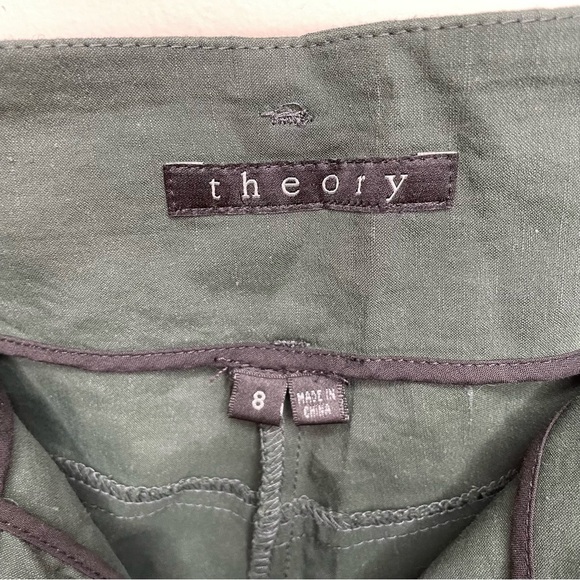 Theory Harper Green Linen Wide Leg Pants Size 8 - Picture 7 of 10